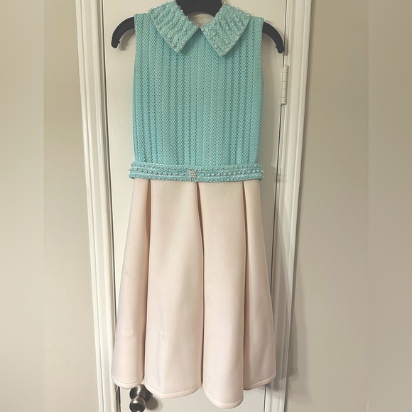 COPY - Custom Mint and White Laced Dress with Pearls - Picture 2 of 5